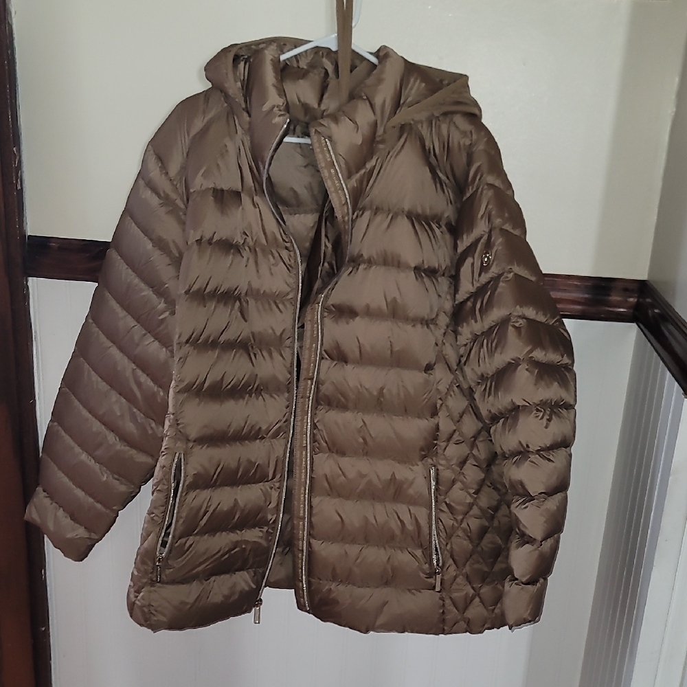 Michael Kors Tan Quilted Puffer Jacket with Hood